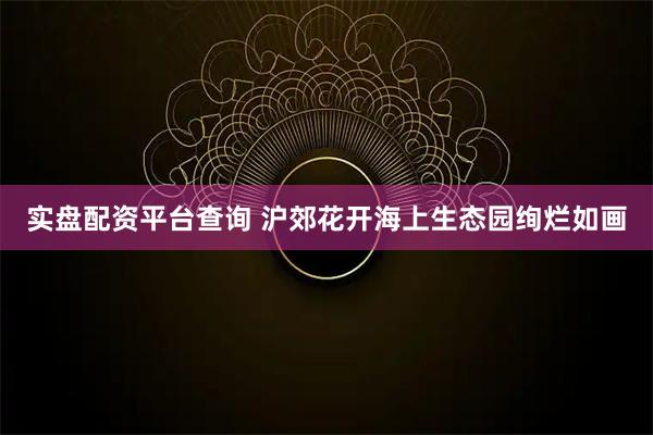 实盘配资平台查询 沪郊花开海上生态园绚烂如画