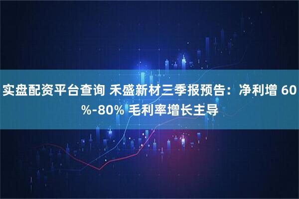 实盘配资平台查询 禾盛新材三季报预告：净利增 60%-80% 毛利率增长主导